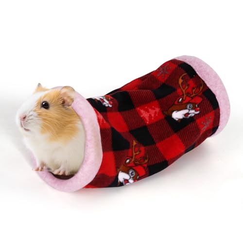 NAPLORD Small Pet Fleece Set,Guinea Pig Snuggle Sack, Tunnel,Fleece Forest Hideout,Square and Round Potty Pads for Guinea Pigs and More - color: Red, size: 1 piece Tunnel