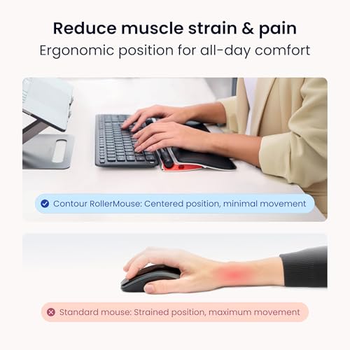 Contour RollerMouse Red Ergonomic Mouse for Shoulder Forearm Wrist Strain Relief for RSI Carpal Tunnel Centered Rollerbar 6 Customizable Buttons 10 Speed Settings Mac/PC Compatible - Wireless - Plus - size: Plus, style: Wireless