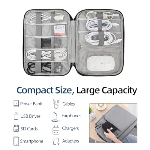 Cable Organizer Bag, Electronics Case for Cords, Chargers & Tech | Organize cables, chargers and power banks with elastic loops, mesh pockets and a slim design for travel. - color: black, size: S