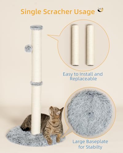 Aechonow 3-in-1 Cat Tunnel Bed, 34'' Cat Scratching Post for Indoor Cats | Fluffy Peekaboo Donut Hideout Toy for Pets, Rabbit, Ferret