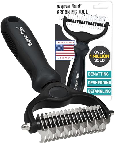 Maxpower Planet Hair Brush - Double Sided Shedding, Dematting Undercoat Rake for Dogs and Cats, Extra Wide Dog Grooming Brush, Reduce Shedding by 95%, Black | Deshedding & Dematting, Extra-Wide Double-Sided Comb, Long-Haired Coats, Reduces Shedding, Origi