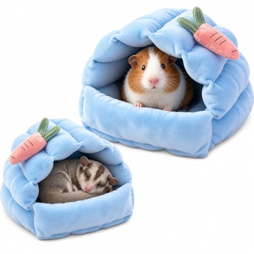 Meow&Woof 2 Pack Small Animal Beds - Cozy Hamster Hideout, Washable Guinea Pig & Hedgehog House, Blue Hideaway for Sugar Glider, Chinchilla, and Rats. - color: Blue