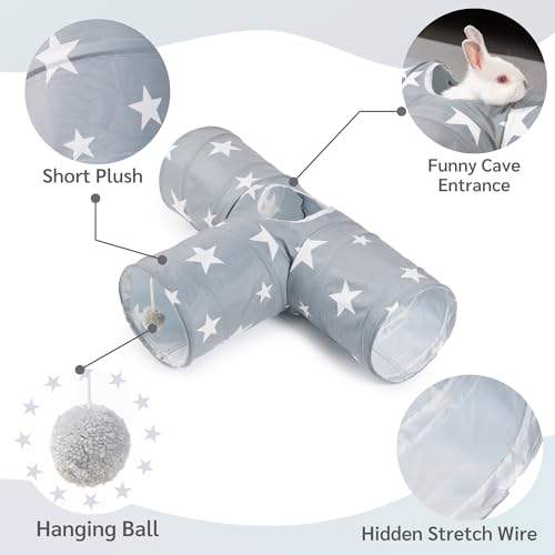 JanYoo Guinea Pig Tunnel 3 Way Guinea Pigs Hideout Foldable Small Animal Hideaway Play Tube Toys for Bunny Rabbit Hedgehogs Hamster Chinchilla Ferret Accessories(Star)