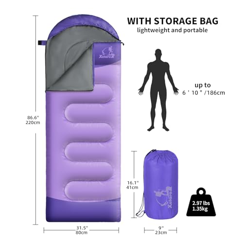 Sleeping Bags for Adults Kids - 3 Season Cold&Warm Weather Waterproof Camping Sleeping Bag - Lightweight Sleeping Bags for Camping Hiking Outdoor Travel - color: Pale Purple&Purple