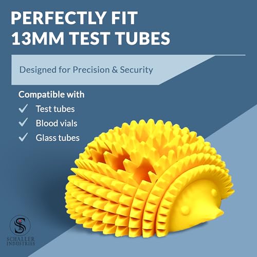 S I Schaller Industries Hedgehog Test Tube Holder, 16mm - Veterinary Blood Test Tube Rack, Holds 12 Vials, Compact Fun Design Organizer for Veterinary and Research Lab Use - Yellow - color: Yellow, size: 16mm Tubes