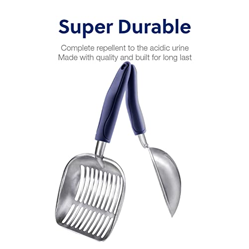 Cat Litter Scoop, Aluminum Alloy Sifter, Kitty Metal Scooper, Deep Shovel, Long Handle, Poop Sifting, Kitten Pooper Lifter, Durable, Heavy Duty, for Litter Box - color: FLAT Aluminum \ #01 Blue Handle, size: Large