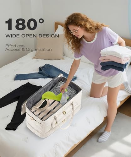Travel Duffle Bag, Wide Open Large Weekender Bag for Women with Shoe Compartment, Carry on Overnight Bags with Toiletry Bag, Hospital Bag for Women Labor Delivery with Wet Pocket (Cream) - color: Cream, size: 45L