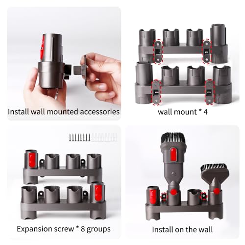 Premium Accessory Holders Compatible with Dyson V7 V8 V10 V11 V15 Cleaners | Flexible Extension Hose Mattress Tool Stiff Brush Soft Bristle and Flexible Crevice Tool for Home Cleaning - color: Wall Mount Accessory Holders