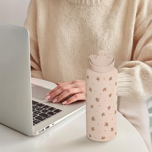 Maple Leaf Water Bottle 32oz Stainless Steel with Lid & Straw, Fall Insulated Bottles Gift for Women Girls, Autumn Gifts - color: Fall