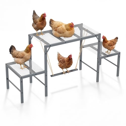 Magicfly Chicken Perch Swing in Coop for 10-12 Chickens, Easy to Assemble | Metal Chicken Roosting Bar, Multi-Level Design Chicken Ladder, Large Capacity Chicken Playground for Coops, Backyard Farms