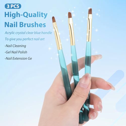 3Pcs Nail Art Clean Up Brushes Nail Brushes Cleaning Polish Mistakes | Cleaning Polish Mistakes on the Cuticles Acetone Resistant Nail Brush Fingernail Cleaning Brushes for Nail Art and Designs - color: Metal Blue
