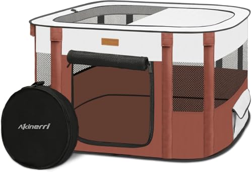 Dog Playpen - Foldable Cat Play Pens for Pubby,Kitten, Rabbit,Portable Pet Tent with Carring Bag for Indoor/Outdoor Travel Camping (Brown-Large) - color: Brown, style: Large