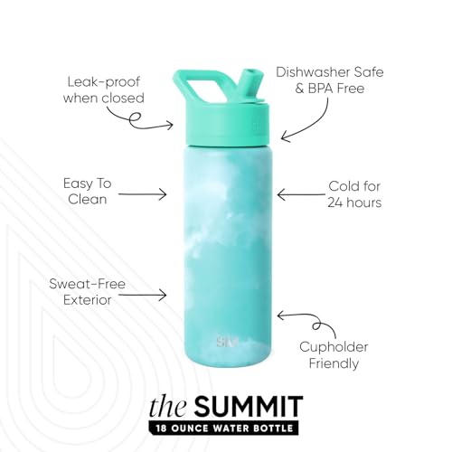 Simple Modern Insulated Water Bottle with Straw | 18oz | Tie Dye | Summit Stainless Steel Water Bottles, Metal Cup | Leak Proof for School, Gym, Travel, Sports | Ocean Tide - color: Pattern: Ocean Tide, style: 18oz