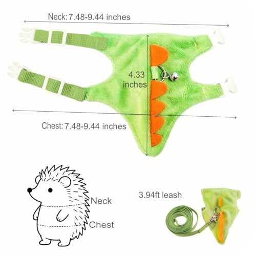 Adjustable Hedgehog Harness and Leash Set - Escape-Proof Small Animals Harness for Hedgehogs, Ferrets, Hamster - Soft, Lightweight & Comfortable (Green, M) - color: Green