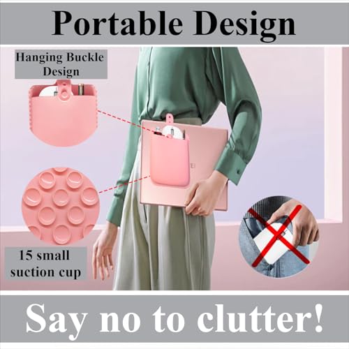 Reusable Compact Silicone Mouse Pouch for Laptop, Mouse Holder for Wireless Mouse, Mouse Sleeve for Laptop with Strong Suction for iPad/MacBook Use (Pink)