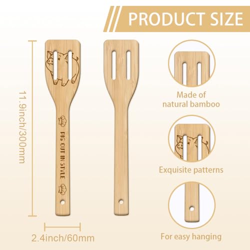 GLOBLELAND 6 Pcs Cute Pigs Wooden Spoons Utensil Set | Bamboo Carving, Engraved Cooking Spatula, Foods Bacon Design, Kitchen Cooking Utensils, House Warming Gift - color: Pig