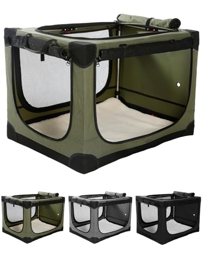 Veraste 33" L x 25" W x 25" H Collapsible Travel Dog Crate, Portable Soft Dog Kennel for Medium Large Dogs up to 60 lbs, 4-Door Foldable Travel Crate with Durable Mesh & Storage BagGreen | 4-Door Foldable Travel Crate,breathable mesh, foldable with storag