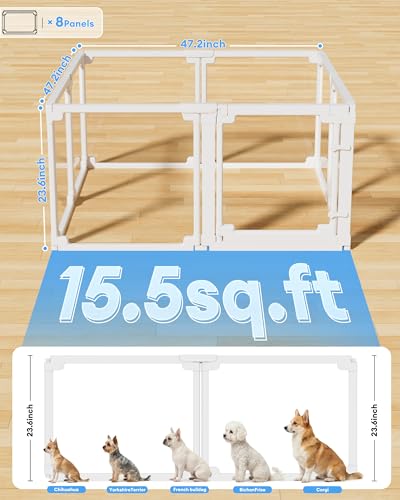 Clear Acrylic Dog Playpen Indoor,Tool-Free Assembly & Easy Clean,24 in Puppy Playpen with Door for Small Dogs/Cats/Rabbits/Pigs/Ferret,Indoor and Outdoor Use,8 Panels - size: 24"H