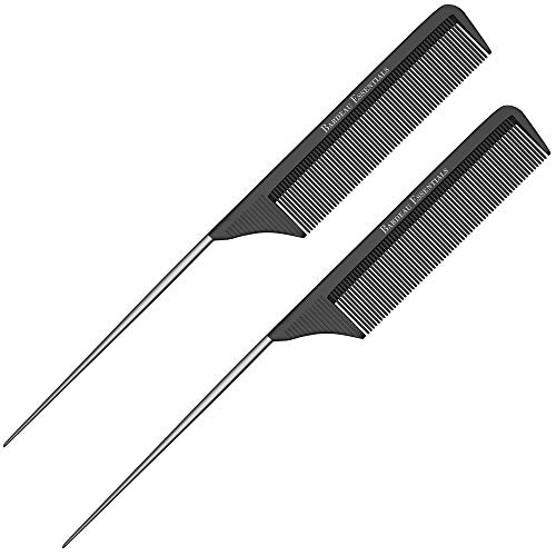 Professional 8.8 Inch Tail Comb (2 Pack) - Black Carbon Fiber And Stainless Steel Tail Comb - Anti Static And Heat Resistant - Lightweight For All Hair Types By Bardeau Essentials - color: 2 Pack
