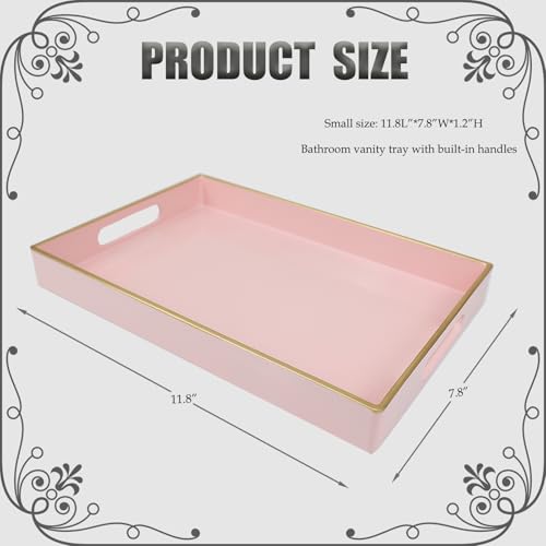 Spsyrine Pink Bathroom Vanity Tray with Handles for Dresser Tops, Countertop, Perfume Decorative Tray, 11.8” * 7.87” *1.37” - color: Pink