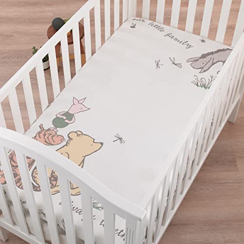 Disney Classic Pooh Naturally Friends Ivory and Taupe 100% Cotton Photo Op Fitted Crib Sheet - color: Pooh Naturally Friends