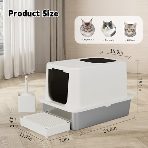 RIZZARI Stainless Steel Cat Litter Box: Dual Access, Hidden Pan, Easy Clean | Dual Front-Top Entry / Stainless Anti-Odor / Litter-Catch Pedal / Splash Guard Shield / Tool-Free Assembly / Compact Corner - color: Beige
