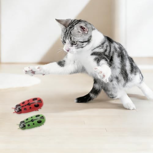 XCZAP Cat Electric Toy Bug – Automatic Rolling Interactive Cat Toy (2-Pack)(PC-Green Red) - color: PC-Green Red