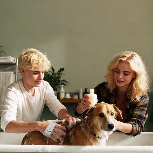 Dog Shampoo Brush with Adjustable Ring Handle Soft Bristles Shedding | Cat Dog Scrubber Massager Brush for Shower Home Grooming Pet Salon Daily Care - color: Gray