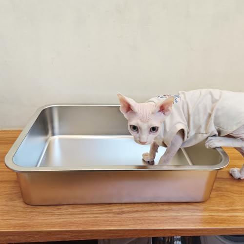 Stainless Steel Cat Litter Box, Large Metal Litter Pan, 17.5" Lx13.5 Wx4 H | Kitty Litter Box, Never Absorbs Odors, Low Side Entry Non Stick, Easy Clean - color: 4" H, size: 17.5"L x 13.5"W