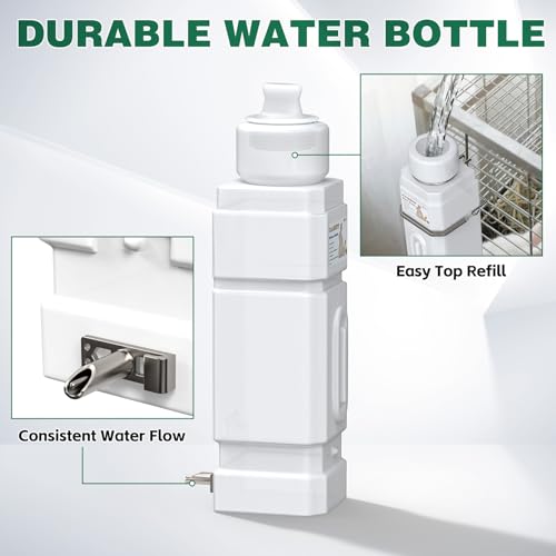 Salcod 42 oz Top-Fill Rabbit Water Bottle for Cage, No-Drip Design, White | Stainless Steel Valve, Secure Cage Mount, Visible Water Level, BPA-Free Bottle, For Rabbits, Guinea Pigs & Ferrets