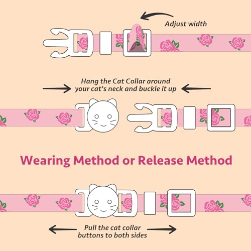 2 Pack Cotton Cat Collar Yellow and Pink Rose Cute Kitten Cat Collar | Breakaway Breathable Soft material With cute pendants with Bell - color: Yellow Rose&Pink Rose