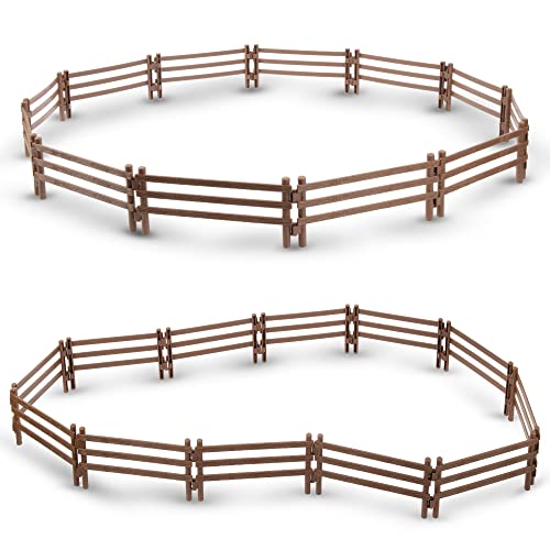 Toymany 24PCS Plastic Corral Fencing Playset Accessories for Farm Animals Figurines, Cake Toppers - Educational Gift for Kids and Toddlers - style: Brown(24PCS)