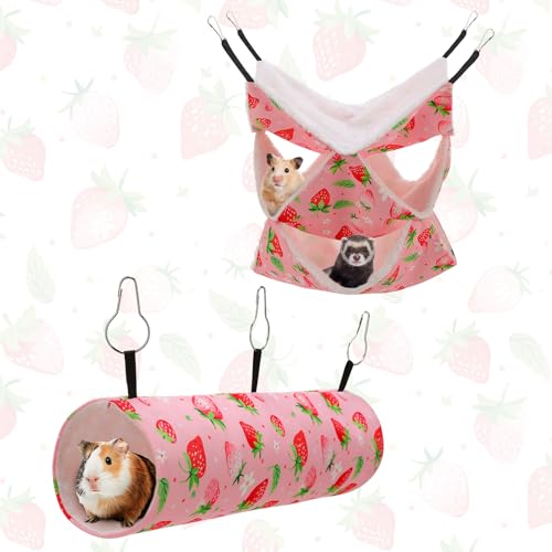2 Pcs Guinea Pig Ferret Hammock Set, 3 Tier Hammock, Tunnel Bed | Small Animal Cage Accessories , Easy Installation, Suitable for Hamster Sugar Guinea Pig Ferret Squirrel Chinchilla