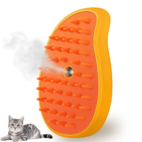 Cat Steam Brush, 3 in 1 Dog Steamy Brush Cleanser, Silicone Massage Grooming Comb, Pet Hair Cleaning Misting Comb for Cats Dogs(Mango Yellow) - color: Mango Yellow