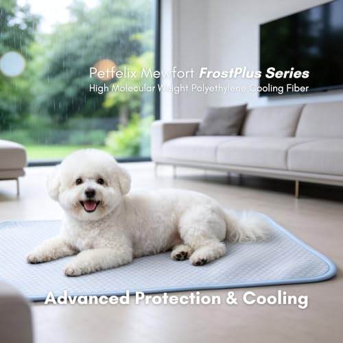 Petfelix FrostPlus Cooling Mat for Dogs Qmax>0.45 Breathable Dog Cooling Mat Chemical Free Fabric Cooling Dog Bed for Cats and Small Animals Non Slip Washable Scratch Resistant, S, 20''*16'' - size: S-20''*16''