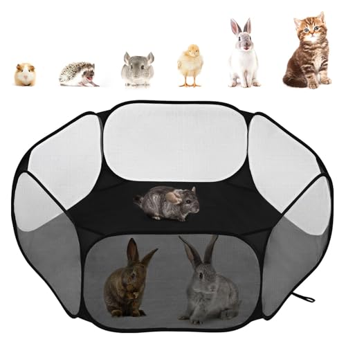 Pawaboo Small Animals Playpen, Waterproof Small Pet Cage Tent with Strong Steel Wire Frame, Portable Outdoor Yard Fence Pet Playpen, No Spill Raised Pets Playpens for Smalls Dog and Cat, Black - color: Charcoal Black