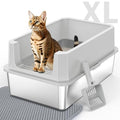 Stainless Steel Litter Box, Extra Large Litter Boxes for Big Cats, XLarge Metal Cat Litter Box with Lid, Anti-Urine Leakage XL Box with High Sides, Easy Clean, Non-Sticky, Scoop Included - color: Silver Grey, size: XL