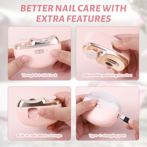 3 in 1 Electric Nail Clipper for Seniors, Baby Nail Trimmer Electric Automatic Trimmer, Safe Electric Toenail Clippers Nail File Tools for Adult, Manicure Kit Grinder with Polishing(Pink) - size: Pink