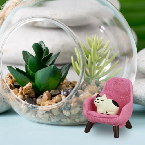 Mevodeata Cute Mini Cat Figurine with Small Sofa Resin Cat Figure for Office Home Decor - Cute Cat Gift for Cat Lovers (Pink Sofa) - color: Little Cat-pink