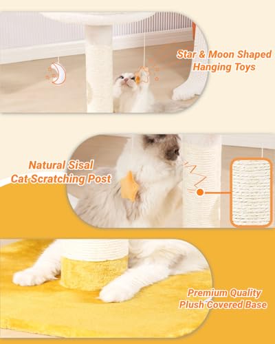 Tall Cat Scratching Post with Large Bed, Thick Posts with Toys | 28" Tall For Large Cats, Easy To Clean, Cloud-Shaped Soft Perch, Removeable Cover, Stable Cat Stand, Bonus Catnip - size: 28" with Scratching Post