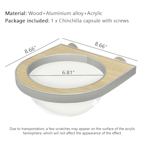 La La Pet®Chinchilla Wooden Capsule for Cage Shelve Transparent Hemispheric Hammock for Hamsters Squirrels Sugar Gliders Cage Accessories for Small Sized Pets White Birch
