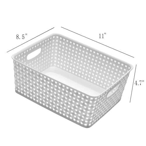Eslite Plastic Storage Baskets for Organizing,11"X8.5"X4.7",Pack of 4 (White) - color: White