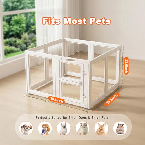 Clear Acrylic Dog Playpen,Indoor Dog Pen,23.6" H,8 Panels | White,Puppy Playpen with Tool-Free Assembly,Dog Play Pen Indoor & Kennel Whelping Cage for dogs,cats & rabbits - size: 23.6"H-8PCS