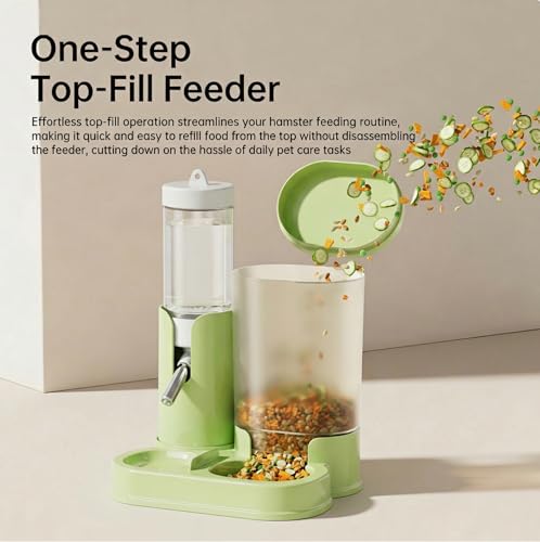No Drip Hamster Water Bottle, 2 in 1 Automatic Water Dispenser & Food Bowl | Sealed Freestanding Small Animal Gravity Feeder, Hamster Cage Accessories for Dwarf Hamster, Gerbil, Rat, Mice (Green) - color: Green