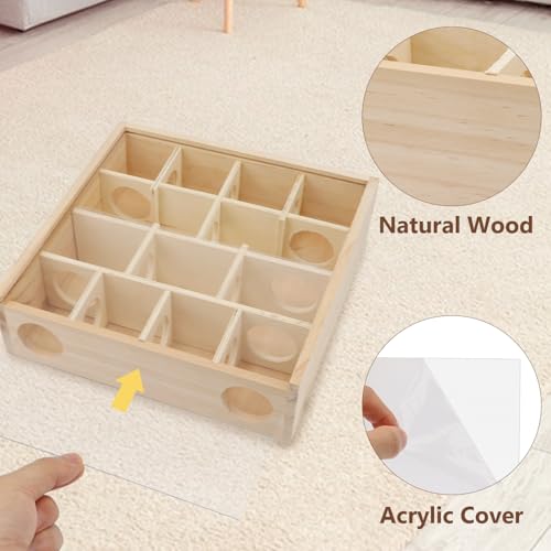 Wooden Maze Tunnel Toy with Cover Dwarf Hamster Maze Toy Safe for Small, Tiny, Mini Furry Animals, Child Gerbil Hole (Burlywood)