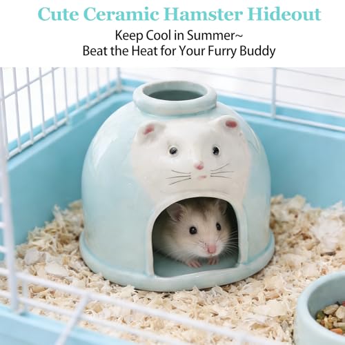 Ceramic Hamster Hideout Syrian Hamster House and Habitat Gerbil Hideaway Cooling Cave for Rat Mice Cage Decor Accessories (Blue) - color: Blue