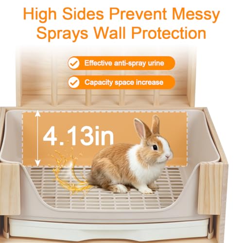 3-in-1 Rabbit Hay Feeder with Covered Hay Rack & Litter Box Drawer(Style 3) | rabbit feeder set with covered hay storage and pull-out litter drawer. Reduces hay mess and keeps small pets' areas clean