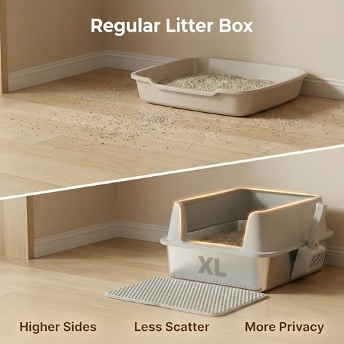 XL Stainless Steel Litter Box with Lid, Extra Large Cat Litter Box | Metal Cat Litter Box for Big Cats with High Sides, Anti-Urine Leakage,Easy Cleaning, Non-Stick, Include Scoop and Mat - size: XL