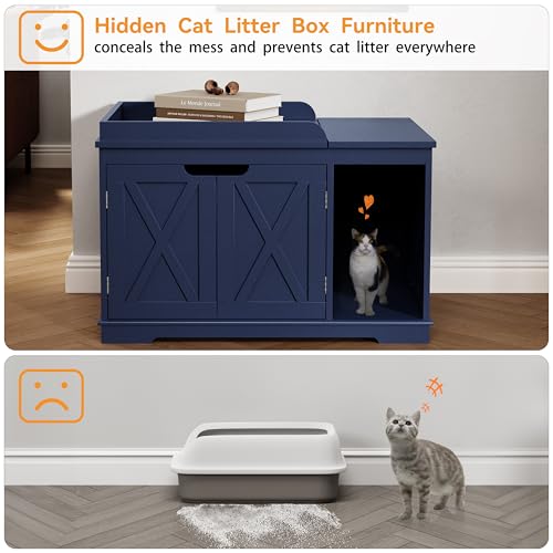 PUPETPO Cat Litter Box Enclosure Furniture, Hidden Litter Box Cabinet with Flip Top, 31.5" Indoor Cat House Washroom for Kitty, Medium and Large Cat, Blue - color: Blue
