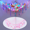 FIOBEE Stuffed Animals Hammock Net Toy Storage Organizer with LED Light, Stuffed Animals Storage Girls Room Décor Wall Hanging with Sequins for Kids Bedroom Nursery Playroom, Light Pink